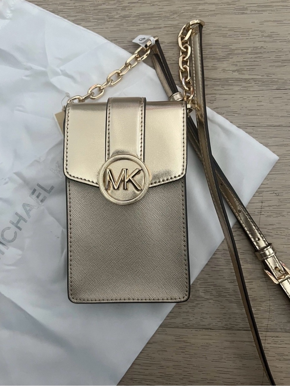 Michael Kors Metallic Gold Crossbody Phone Bag